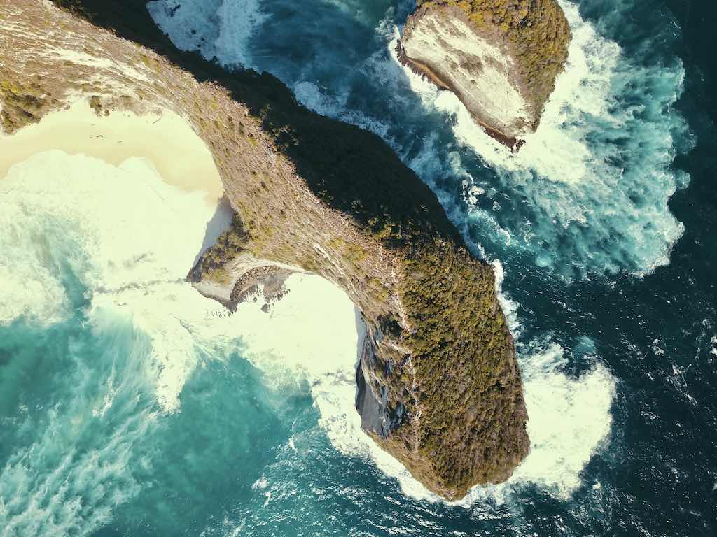 Kelingking Beach Nusa Penida Bali Vertical Drone view